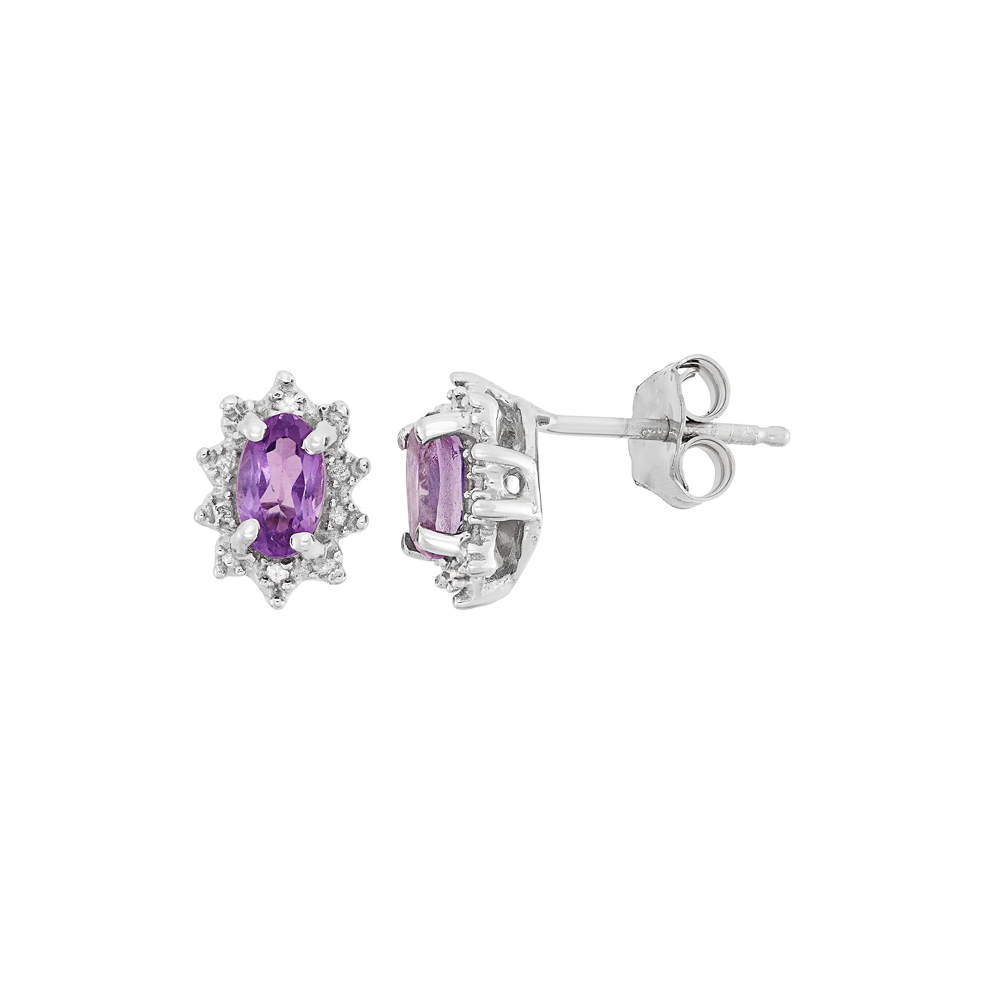 Jewelexcess Amethyst & Diamond Accent Sterling Silver Flower Drop Earrings,