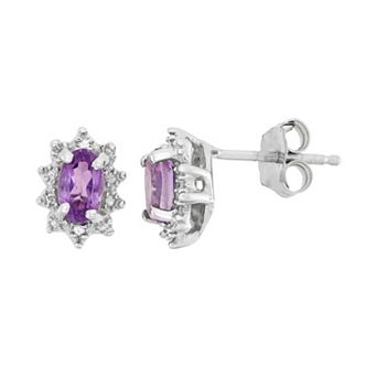 Jewelexcess Amethyst & Diamond Accent Sterling Silver Flower Drop Earrings