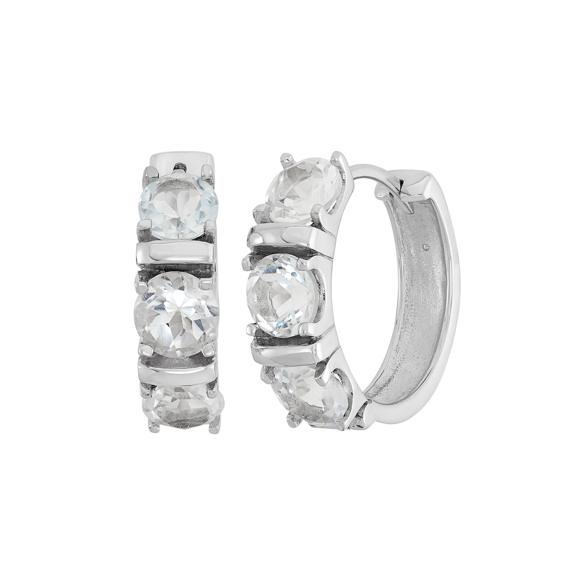 Jewelexcess White Topaz Sterling Silver Hoop Earrings, Womens