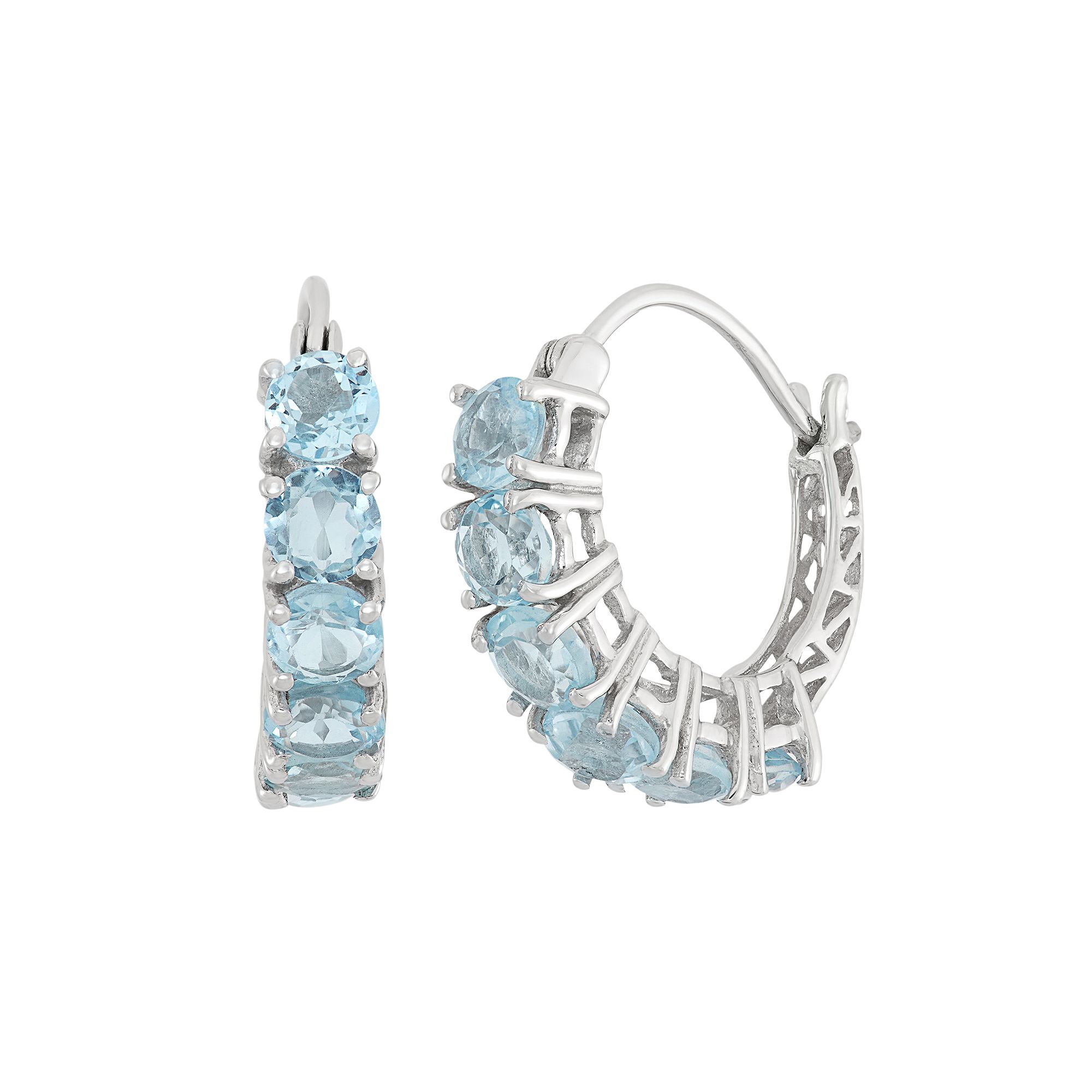 Jewelexcess Sky Blue Topaz Sterling Silver Hoop Earrings, Womens