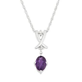 Jewelexcess Amethyst & Diamond Accent Sterling Silver Pendant Necklace