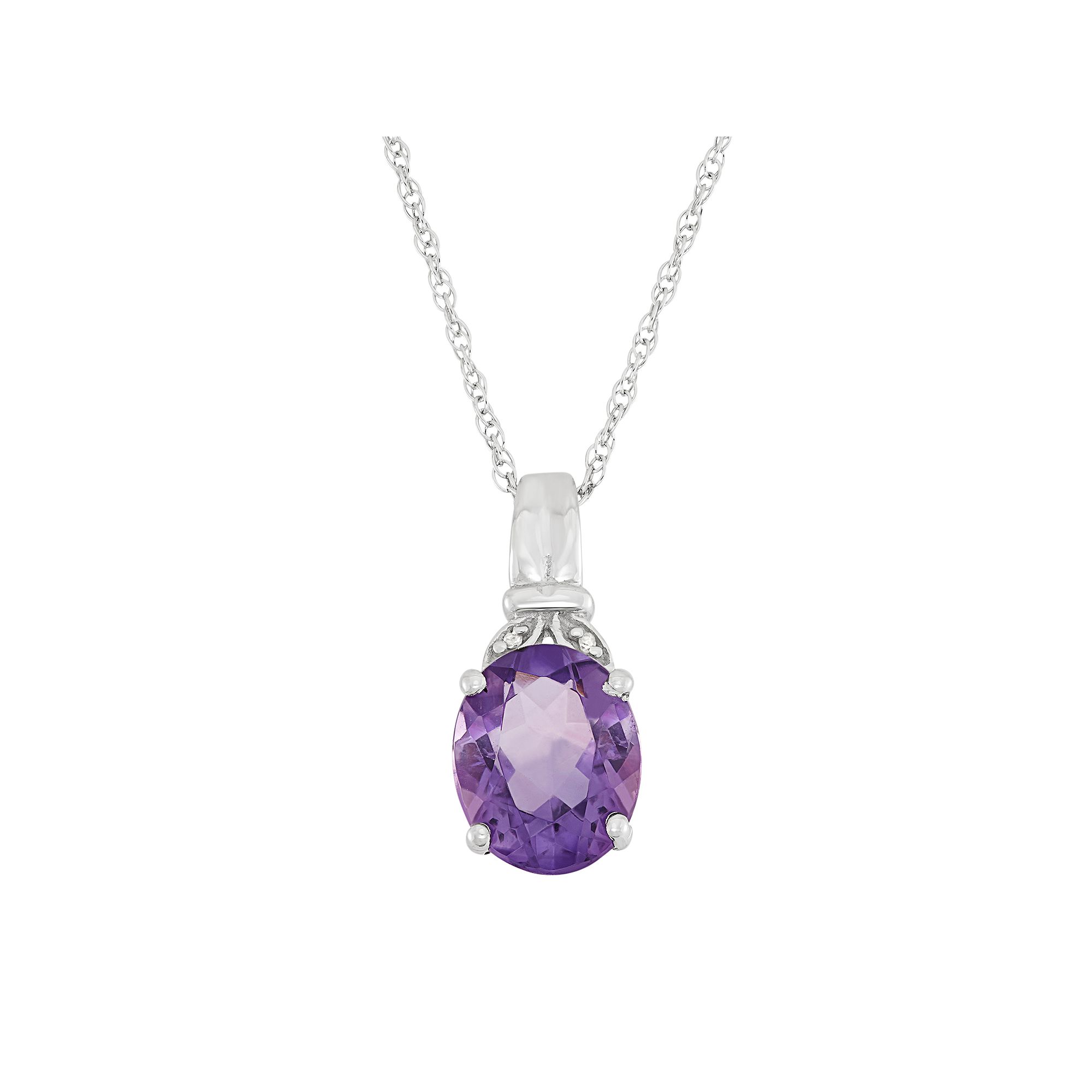 Jewelexcess Amethyst & Diamond Accent Sterling Silver Pendant Necklace, Wo