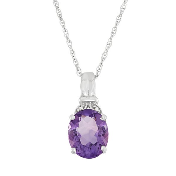 Jewelexcess Amethyst & Diamond Accent Sterling Silver Pendant Necklace