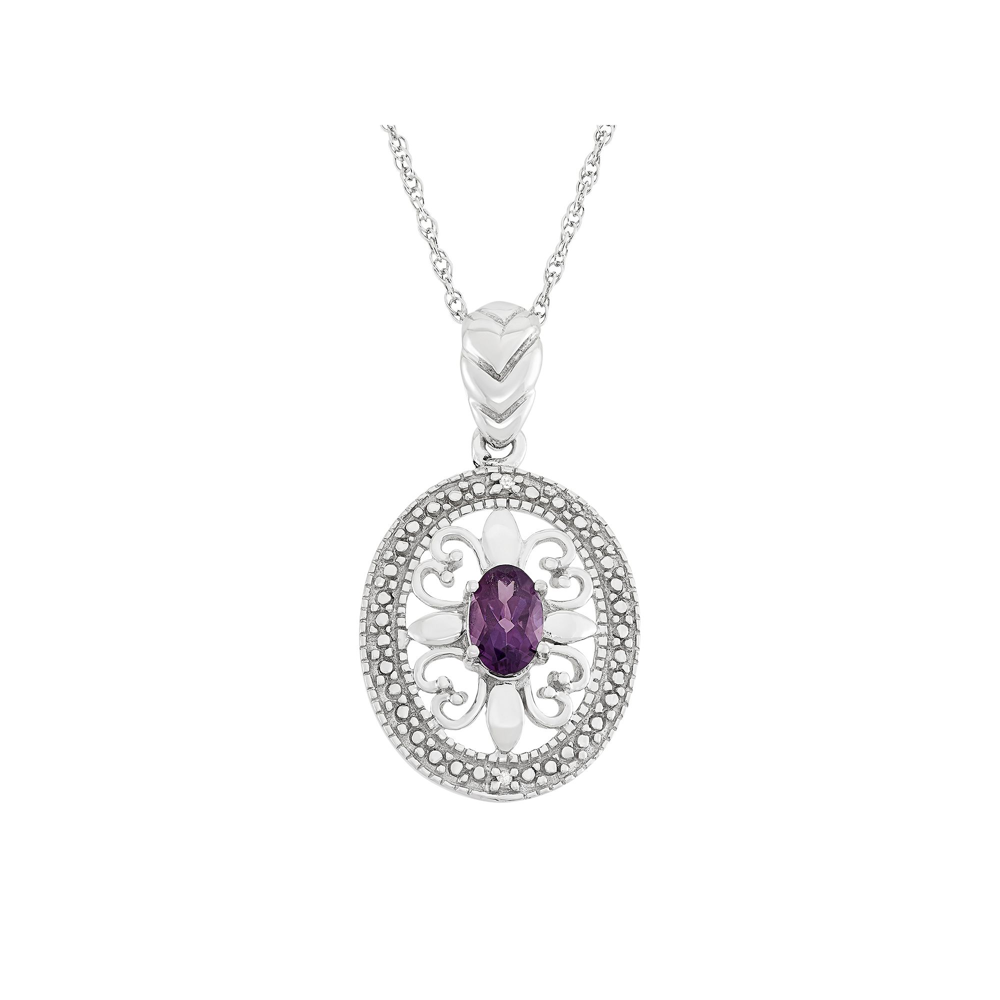 Jewelexcess Amethyst & Diamond Accent Sterling Silver Pendant Necklace, Wo