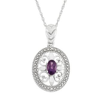 Jewelexcess Amethyst & Diamond Accent Sterling Silver Pendant Necklace
