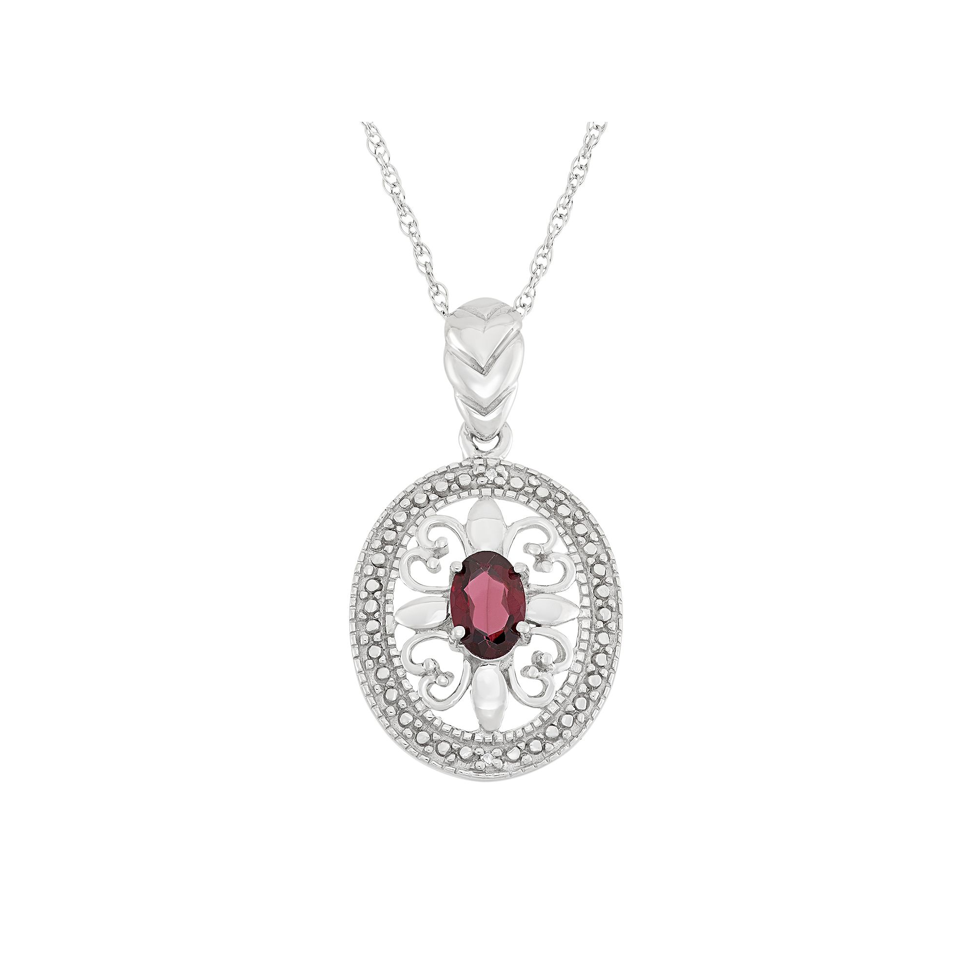 Jewelexcess Garnet & Diamond Accent Sterling Silver Pendant Necklace, Wome