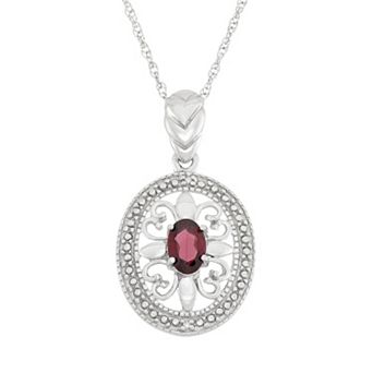 Jewelexcess Garnet & Diamond Accent Sterling Silver Pendant Necklace
