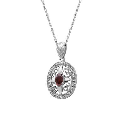 Jewelexcess Garnet & Diamond Accent Sterling Silver Pendant Necklace