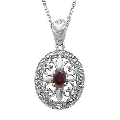 Jewelexcess Garnet & Diamond Accent Sterling Silver Pendant Necklace