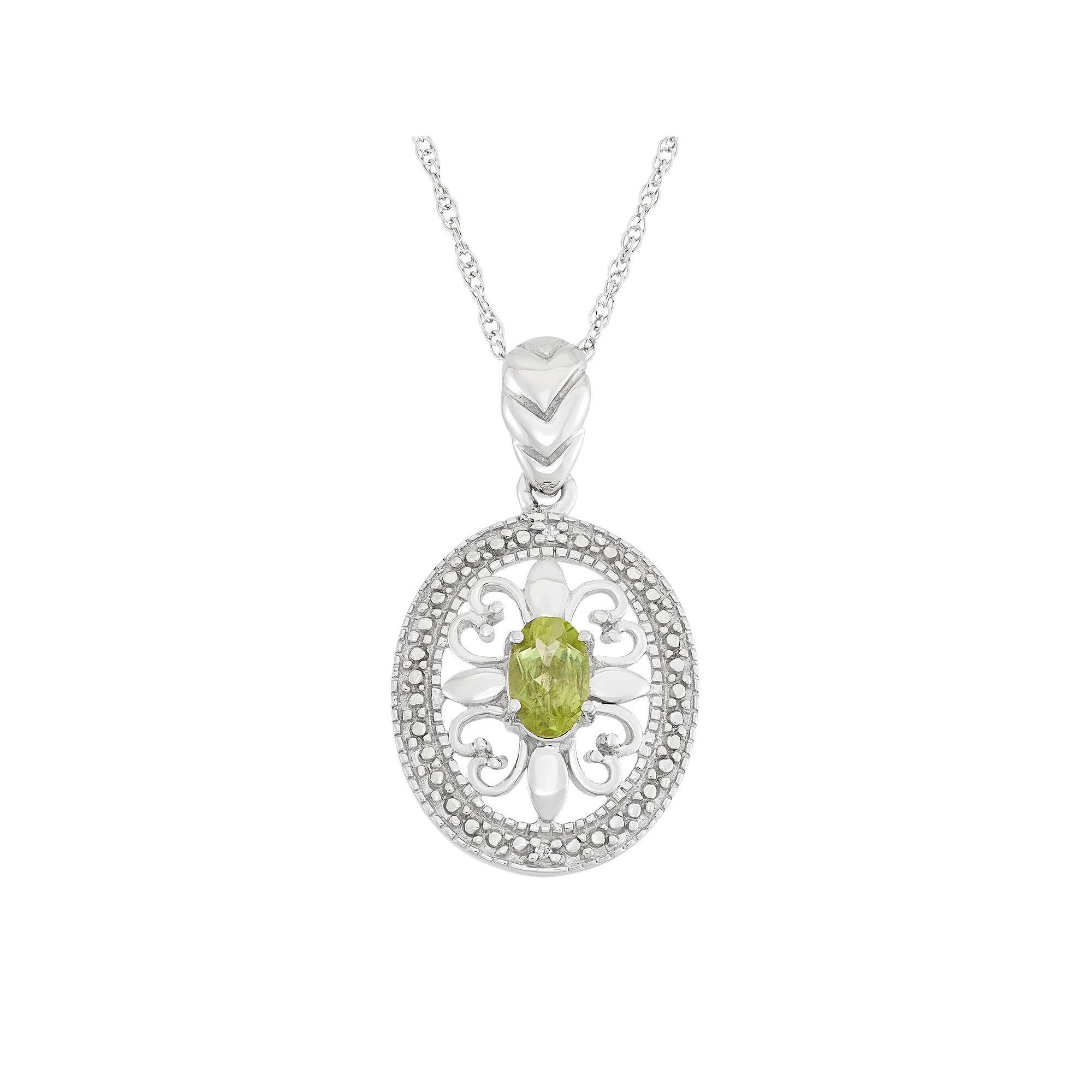 Jewelexcess Peridot & Diamond Accent Sterling Silver Pendant Necklace, Wom