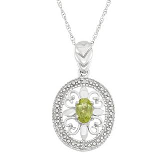 Jewelexcess Peridot & Diamond Accent Sterling Silver Pendant Necklace