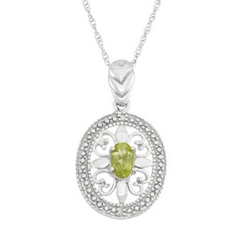 Jewelexcess Peridot & Diamond Accent Sterling Silver Pendant Necklace