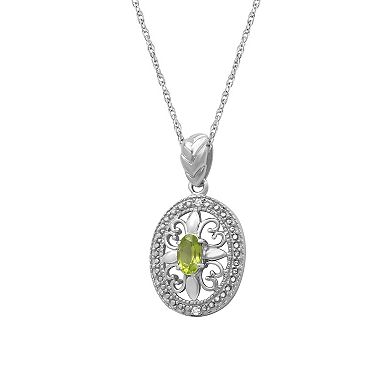 Jewelexcess Peridot & Diamond Accent Sterling Silver Pendant Necklace