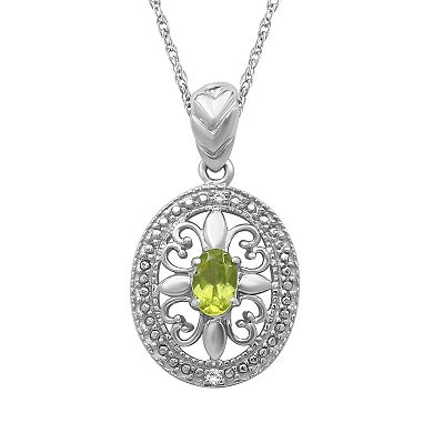 Jewelexcess Peridot & Diamond Accent Sterling Silver Pendant Necklace