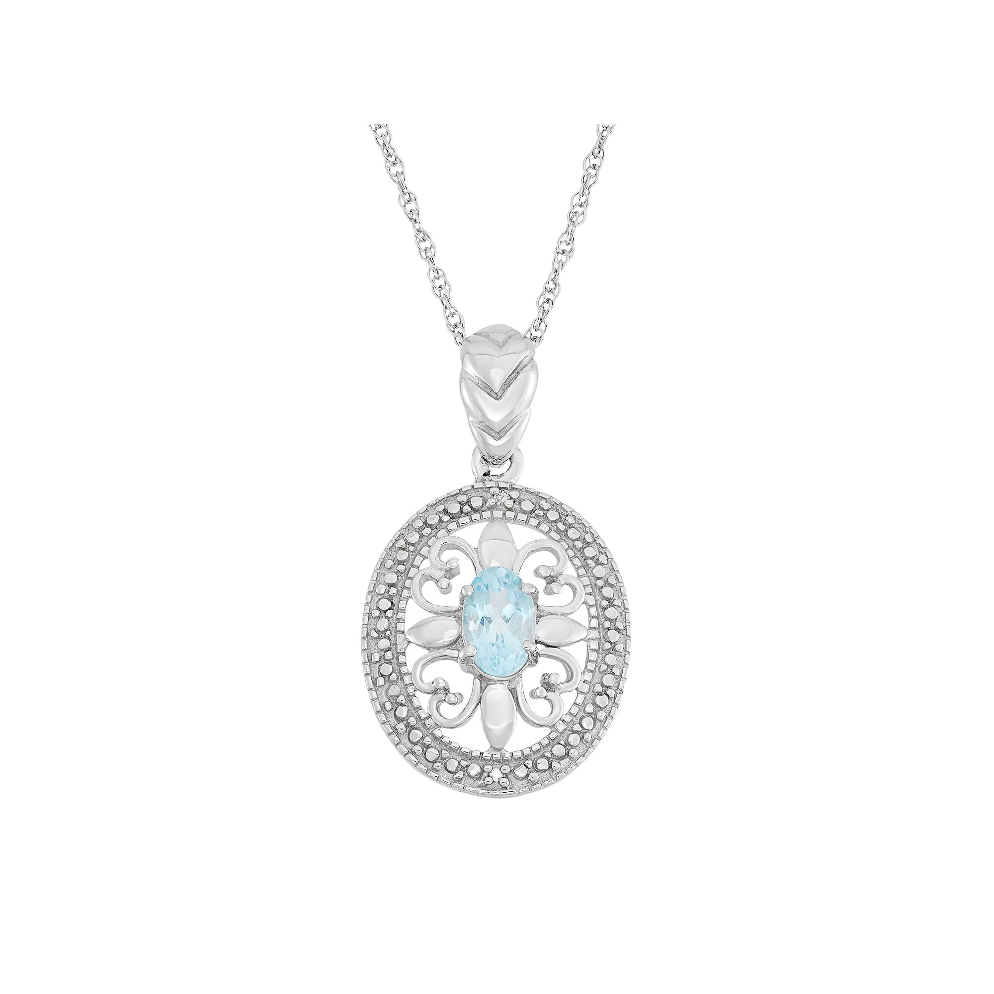 Jewelexcess Sky Blue Topaz & Diamond Accent Sterling Silver Pendant Neckla