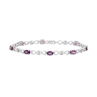 Jewelexcess Amethyst & Diamond Accent Sterling Silver Station Bracelet