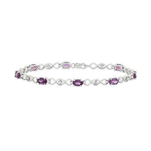 Amethyst & Diamond Accent Sterling Silver Station Bracelet