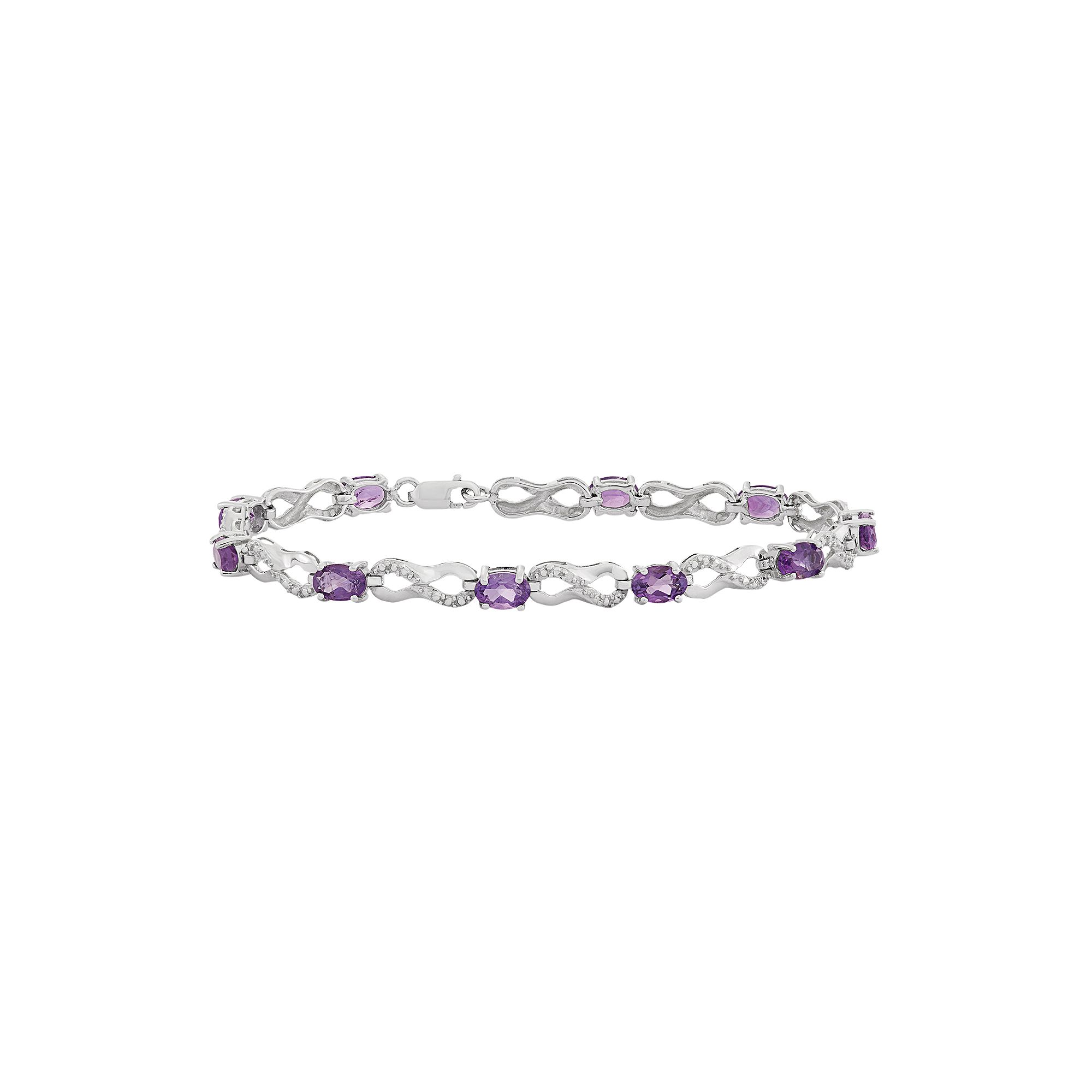 Jewelexcess Amethyst & Diamond Accent Sterling Silver Infinity Link Bracel