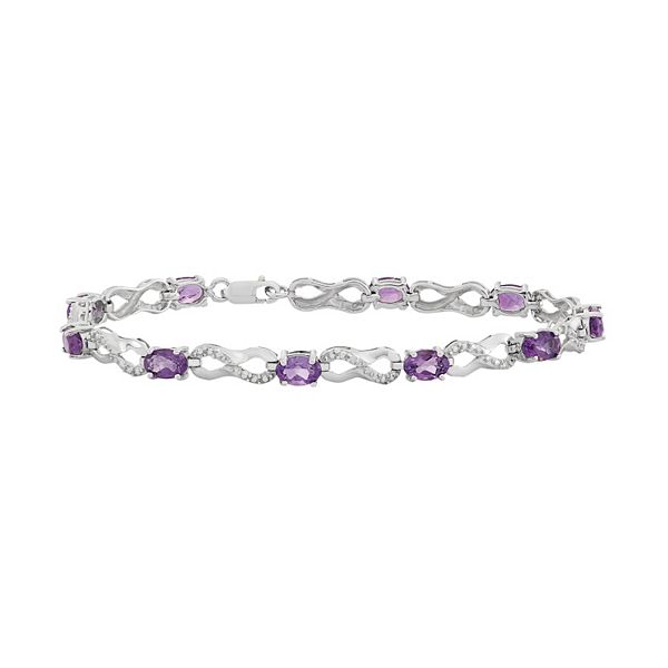 Sterling Silver Multigem Link Bracelet with Garnet Amethyst