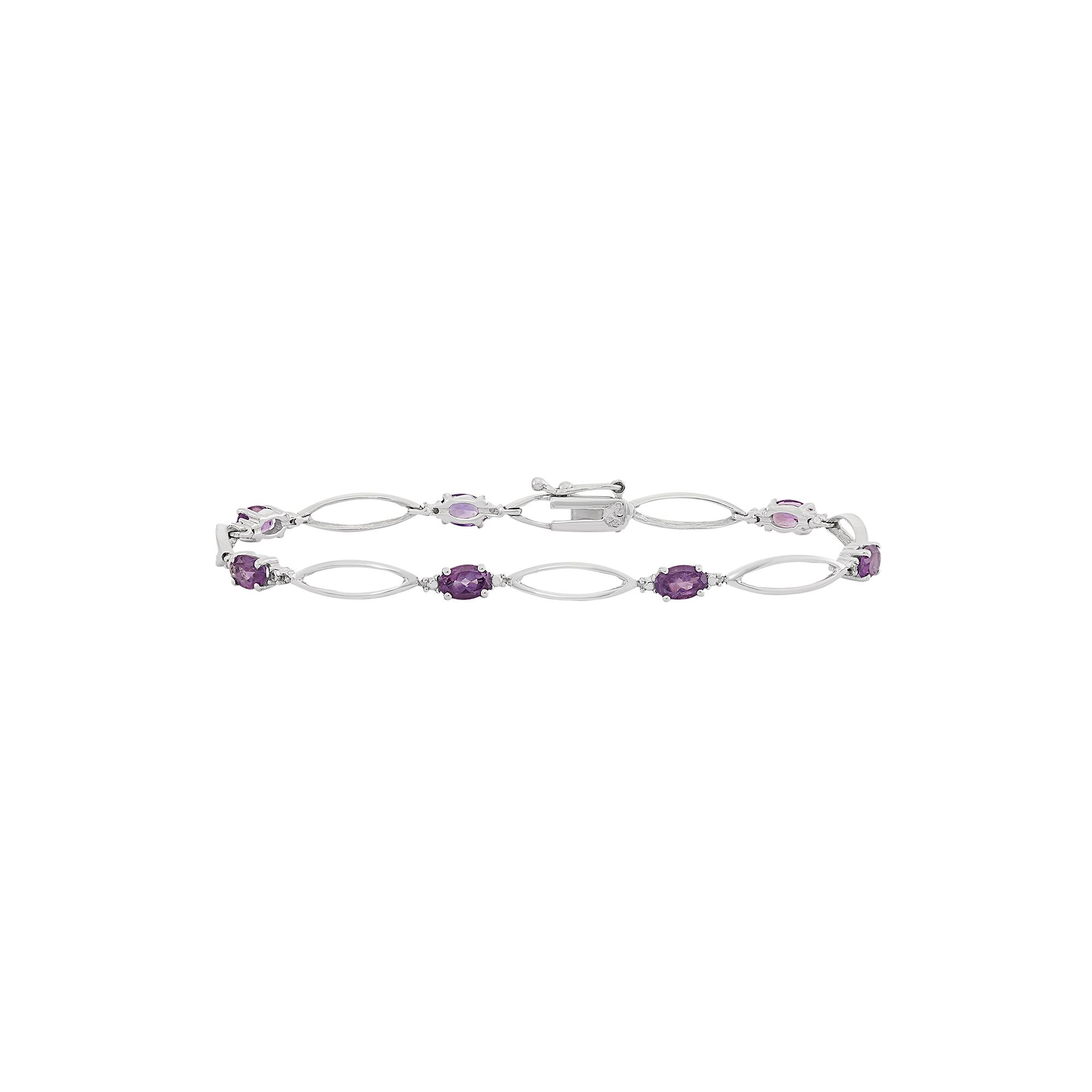 Jewelexcess Amethyst & Diamond Accent Sterling Silver Marquise Link Bracel