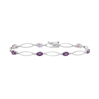Jewelexcess Amethyst & Diamond Accent Sterling Silver Marquise Link Bracelet