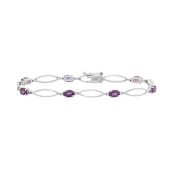 Jewelexcess Amethyst & Diamond Accent Sterling Silver Marquise Link Bracelet