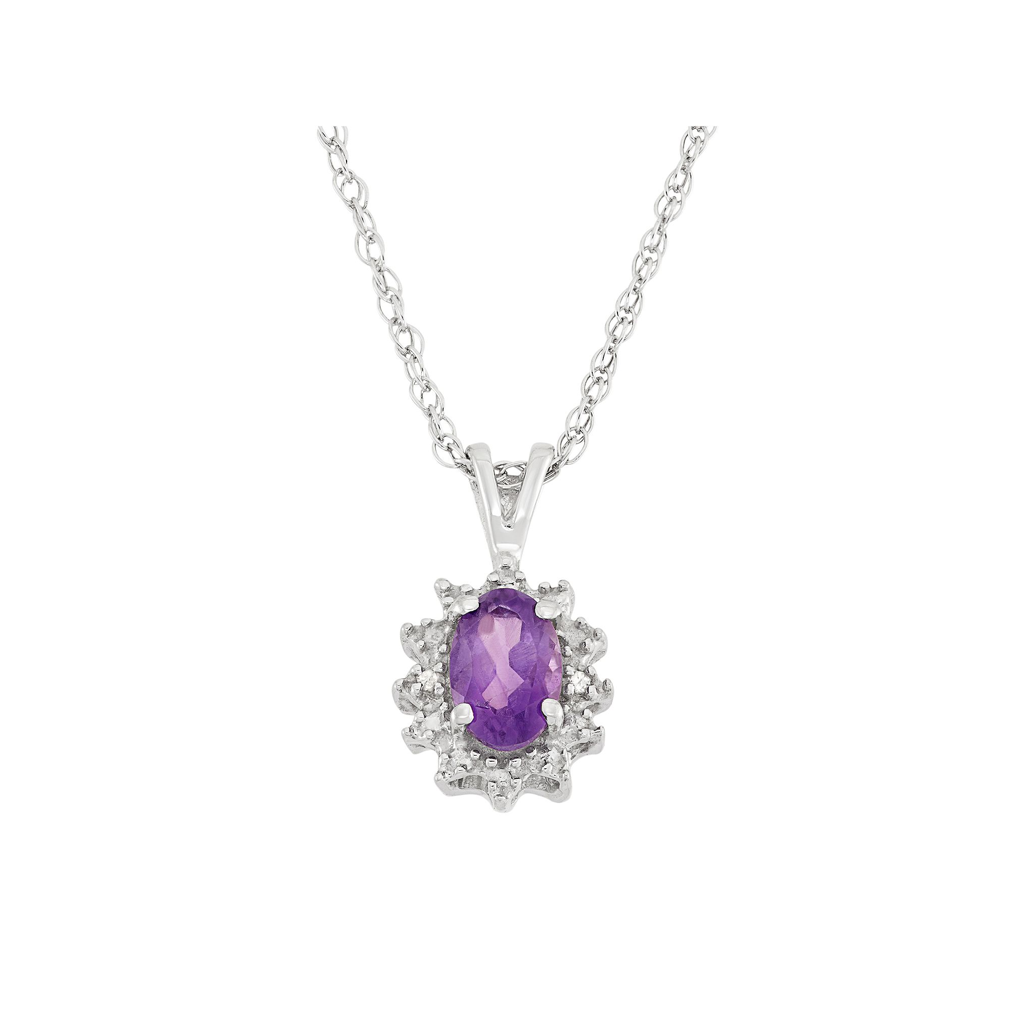 Jewelexcess Amethyst & Diamond Accent Sterling Silver Oval Halo Pendant Ne