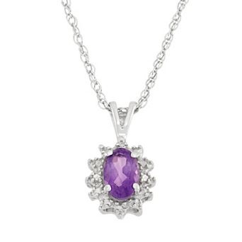 Jewelexcess Amethyst & Diamond Accent Sterling Silver Oval Halo Pendant Necklace