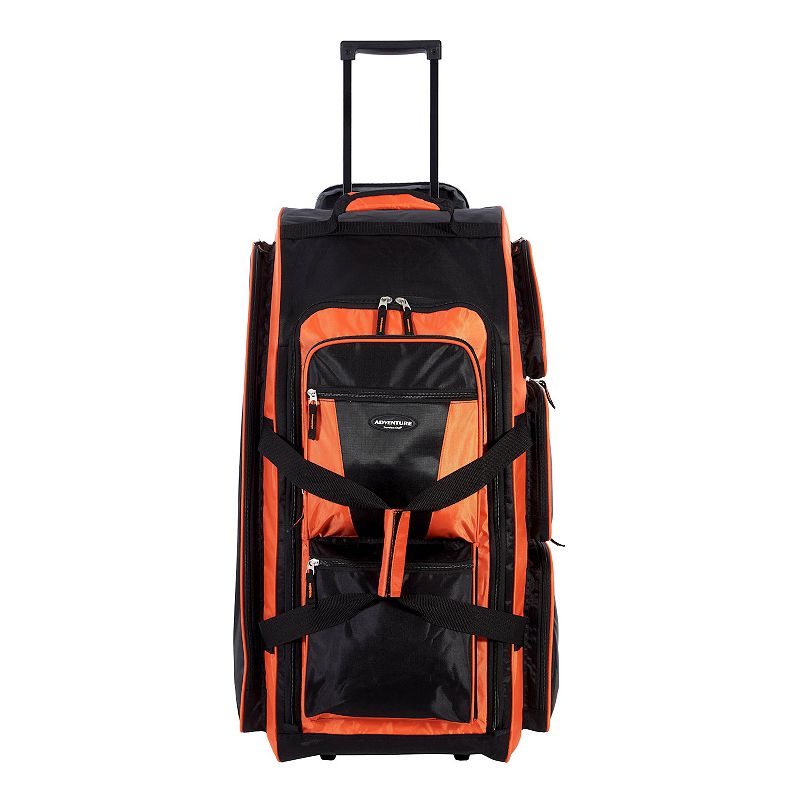 Travelers Club 30-Inch Multi-Pocket Rolling Upright Duffel Bag, Bright Orange