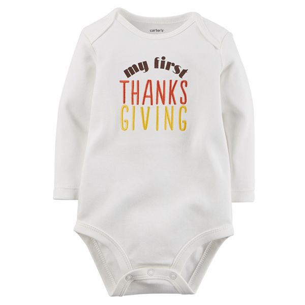 BABY 6 MONTHS CARTER'S ORANGE JUST HERE FOR THE PIE THANKSGIVING BODYSUIT #11731 