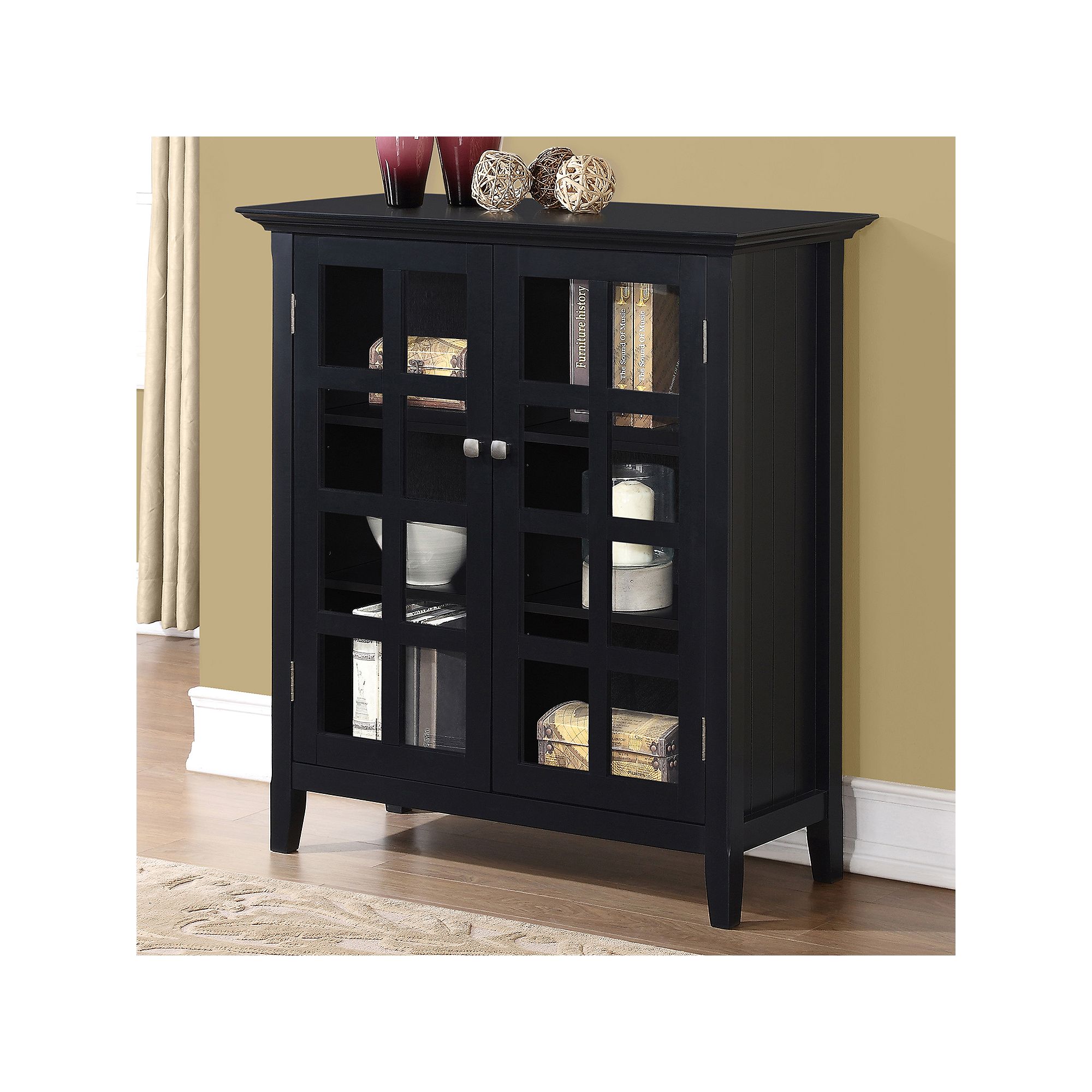 Simpli Home Acadian Medium Storage Cabinet, Black