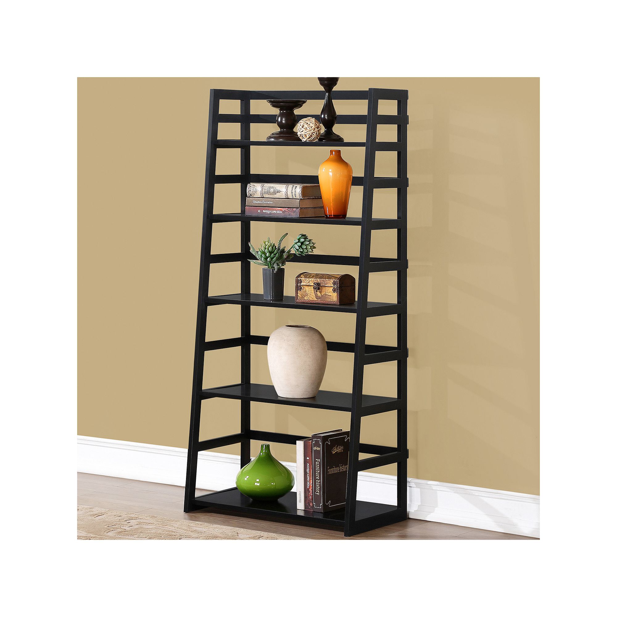 Simpli Home Acadian 5 Shelf Ladder Bookcase, Black