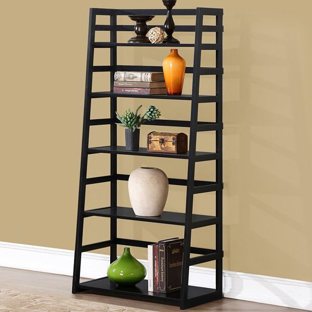 Simpli Home Acadian Ladder Shelf Bookcase Black