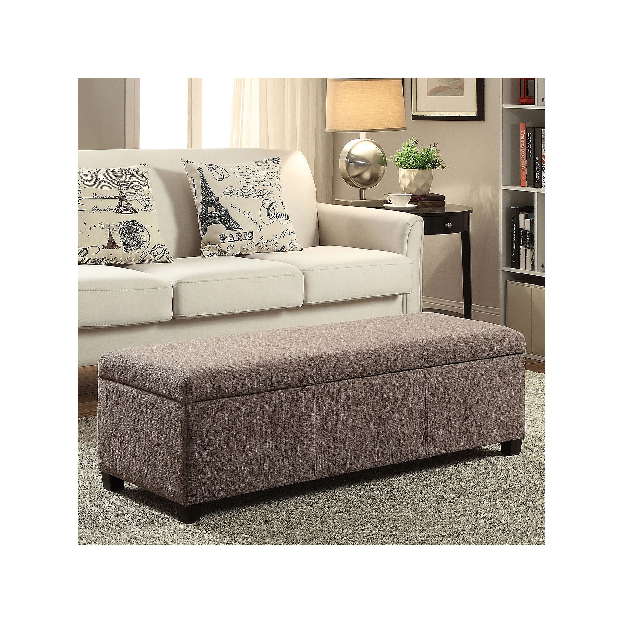Simpli Home Avalon Upholstered Storage Ottoman, Fawn Brown
