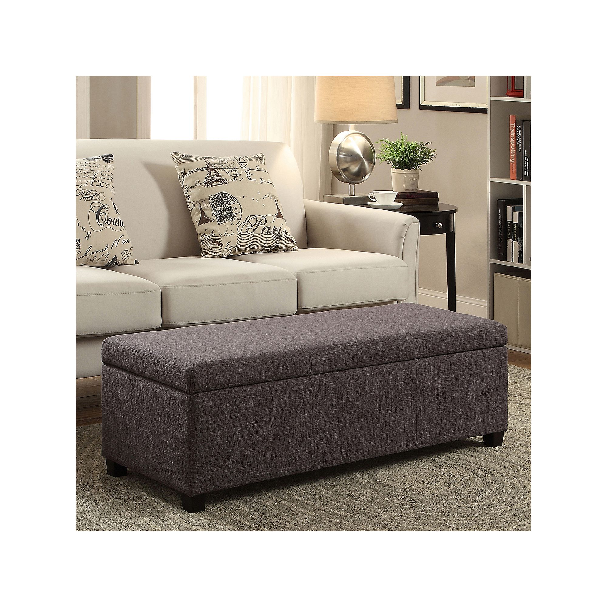 Simpli Home Avalon Upholstered Storage Ottoman, Grey Gray