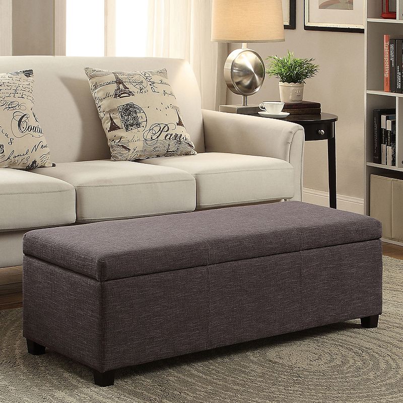 Simpli Home Avalon Upholstered Storage Ottoman, Grey