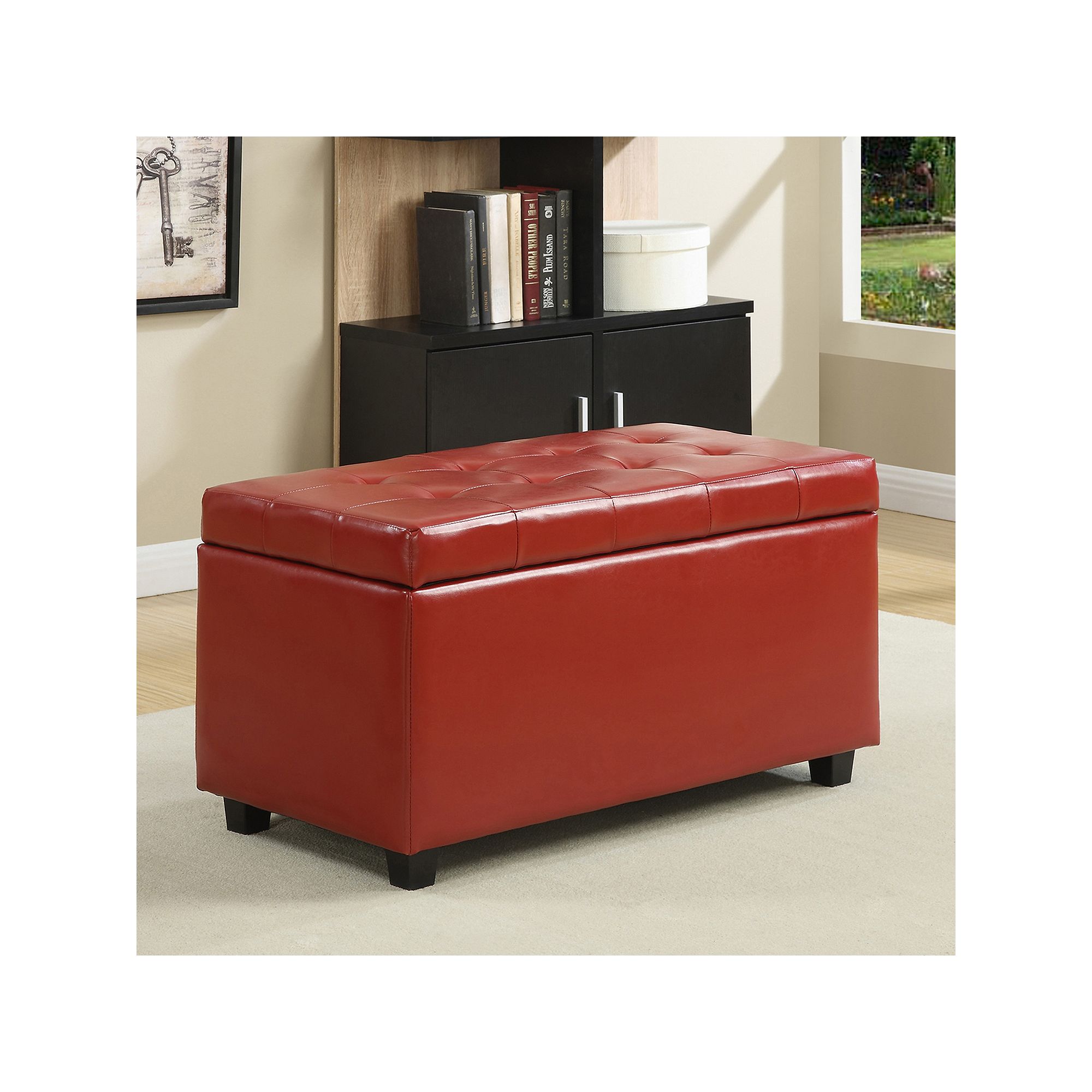 Simpli Home Cosmopolitan Rectangular Storage Ottoman, Red