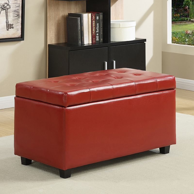 Simpli Home Cosmopolitan Rectangular Storage Ottoman, Red