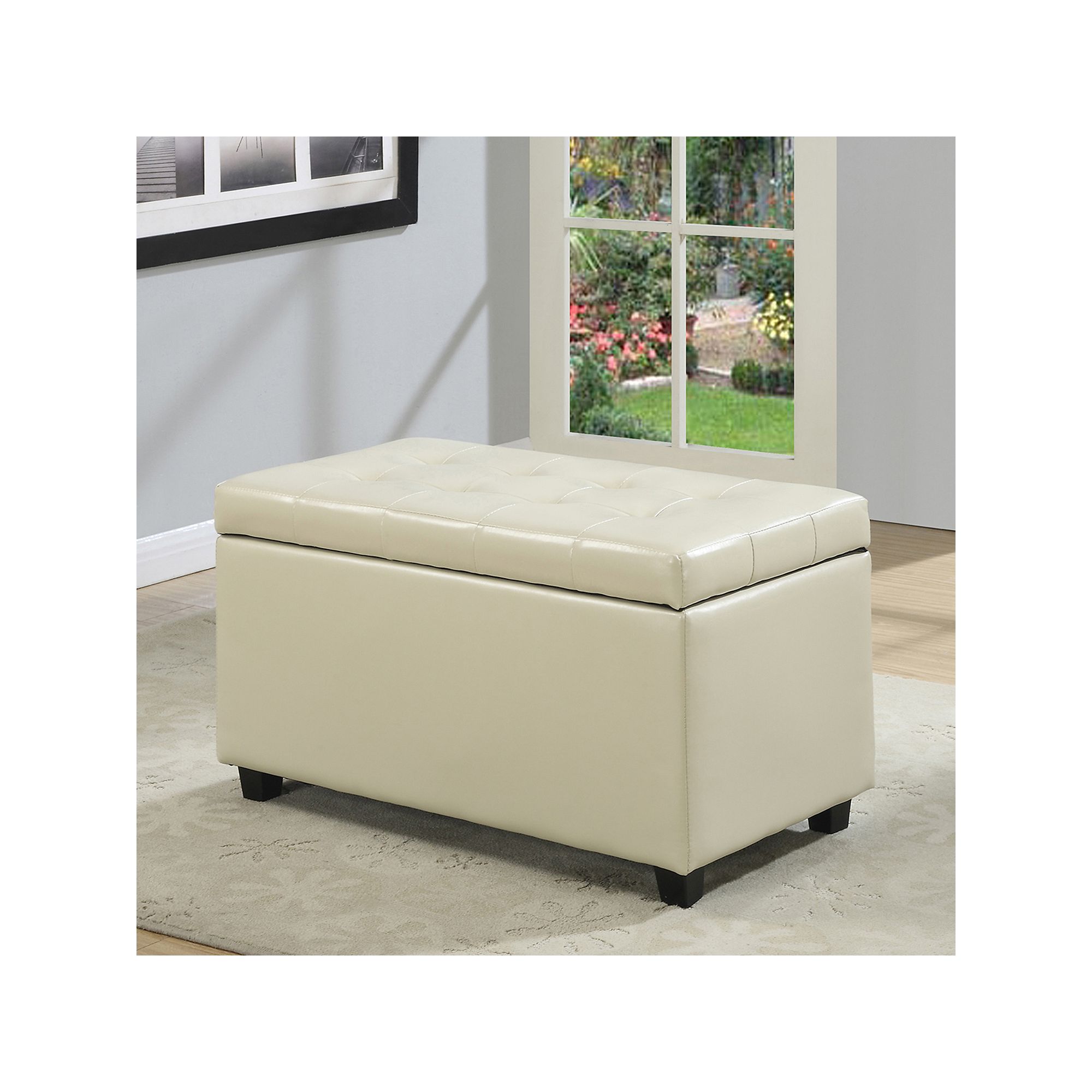 Simpli Home Cosmopolitan Rectangular Storage Ottoman, Satin Ivory