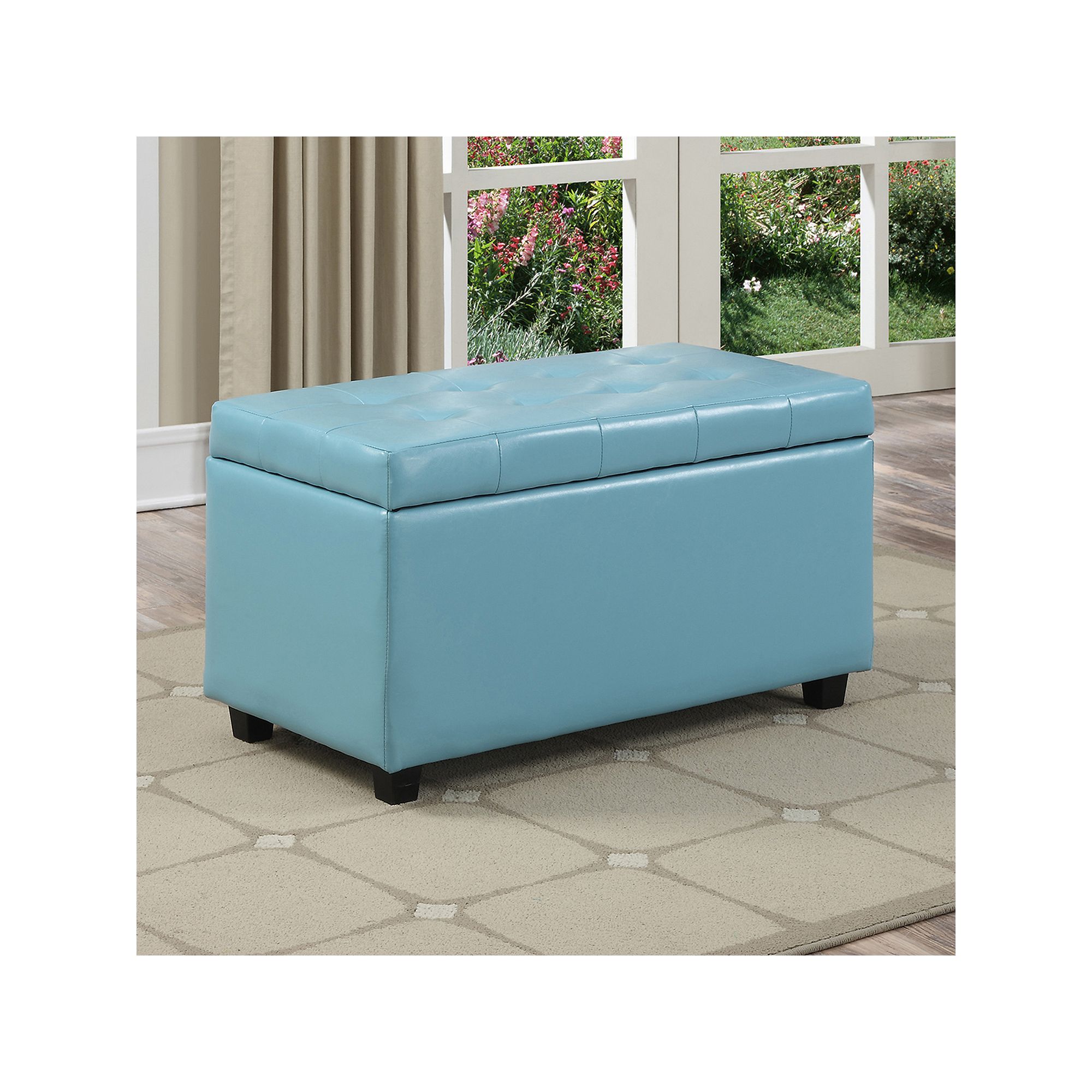 Simpli Home Cosmopolitan Rectangular Storage Ottoman, Soft Blue