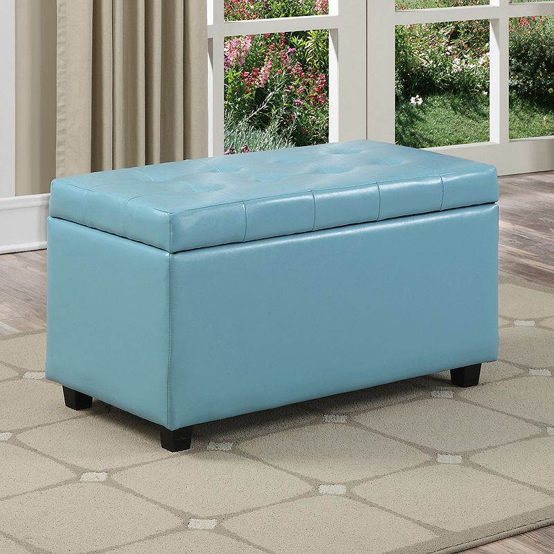 Simpli Home Cosmopolitan Rectangular Storage Ottoman, Light Blue