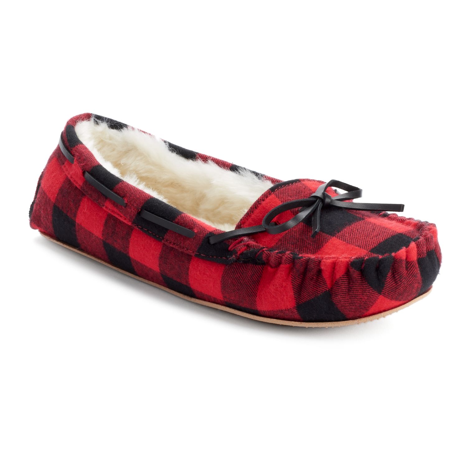 tartan slippers with pom poms