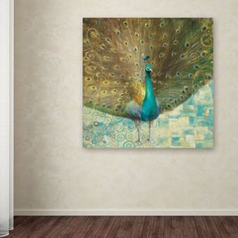 Trademark Fine Art "Teal Peacock on Gold" Canvas Wall Art by Danhui Nai