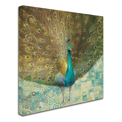 Trademark Fine Art "Teal Peacock on Gold" Canvas Wall Art by Danhui Nai