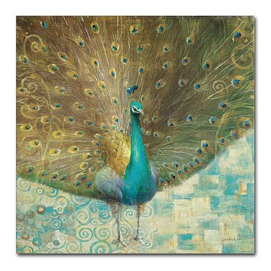 Trademark Fine Art "Teal Peacock on Gold" Canvas Wall Art by Danhui Nai