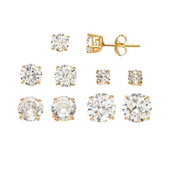 Designs by Gioelli Cubic Zirconia 14k Gold Over Silver Stud Earring Set