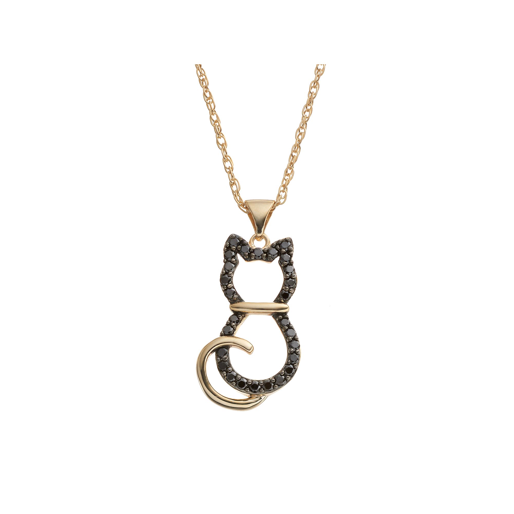 HSUS Cubic Zirconia 18k Gold Over Silver Cat Pendant Necklace, Womens, Si