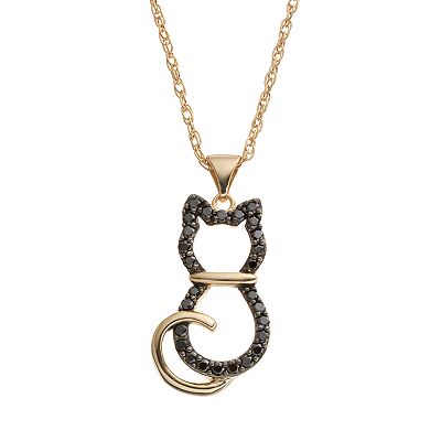 HSUS Cubic Zirconia 18k Gold Over Silver Cat Pendant Necklace