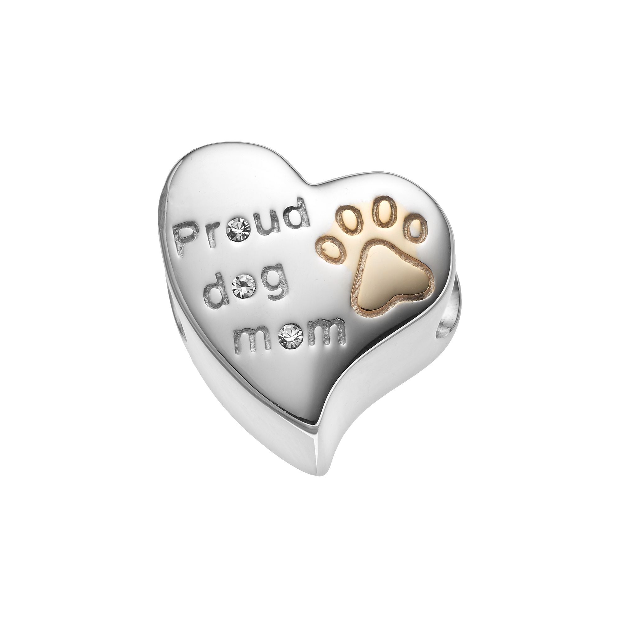 HSUS Crystal Sterling Silver Proud Dog Mom Heart Bead, Womens, White