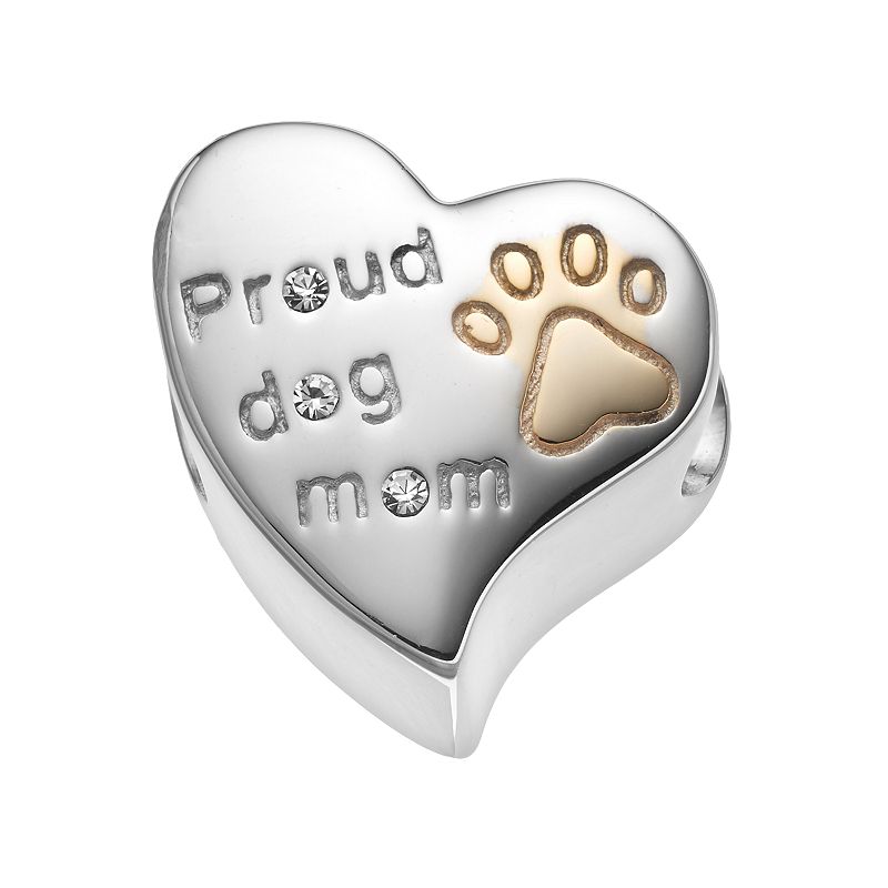 HSUS Crystal Sterling Silver Proud Dog Mom Heart Bead, Womens, White